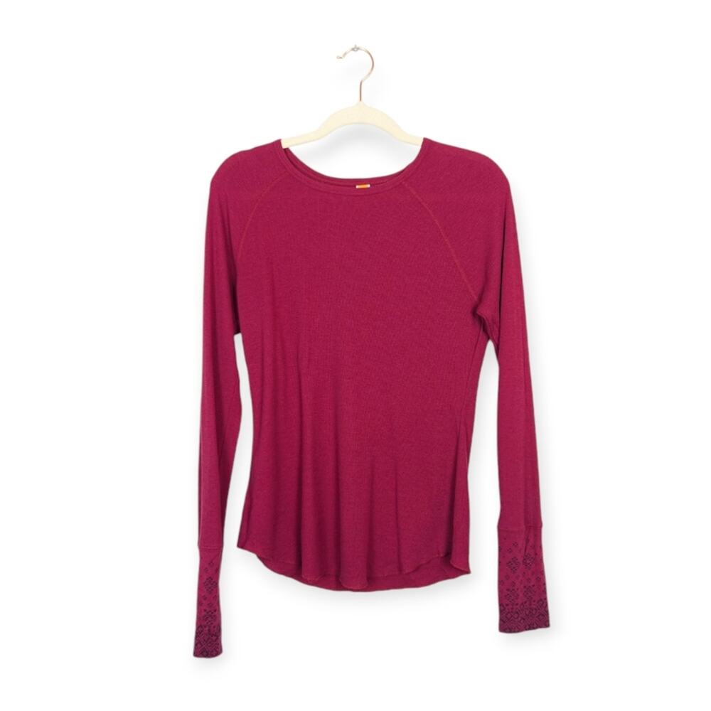 Lucy Dark Pink Thermal Knit Cotton Blend Long Sleeve Top